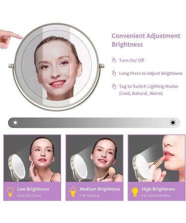 LOMRECS 8 Inch Rechargeable Lighted Makeup Mirror with 1X/10X Magnification and Dimmable LED Lights - Double Sided Vanity Mirror with 3 Color Modes - Buy Online on GoSupps.com
