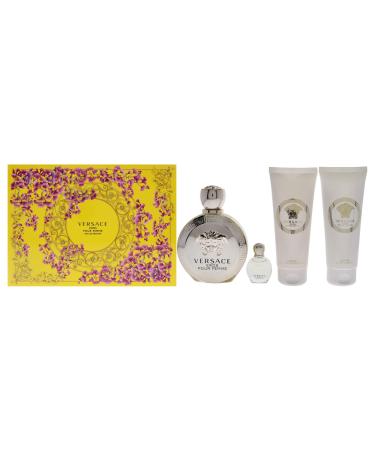 Versace Versace Eros 3.4oz EDP Spray 3.4oz Body Lotion 3.4oz Bath and Shower Gel 5ml EDP Rollerball Mini Women 4 Pc Gift Set
