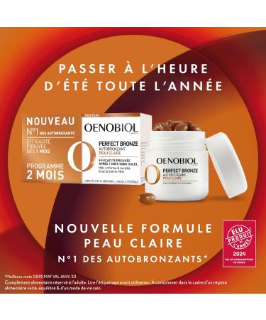 Oenobiol Perfect Bronze Self-Tanning Light Skin - Effective From the 1st Month Without Sun - Concentration of 5 Pigments 100% Plant Origin - Food Supplement 2 x 30 Capsules - 2 Month Program - Buy Online on GoSupps.com