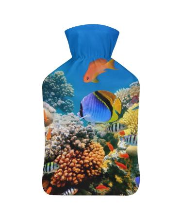 Underwater Fish Hot Water Bottle With Cover Plush Bed Bottle Hand Warmer For Adults And Children 26.5X15.3cm