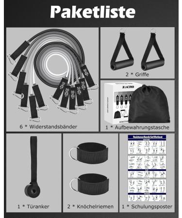 Zacro Resistance Bands Set | 6 Fitness Straps with Handles & Ankle Strap - Strength Training for Men & Women (10-90lbs) | International Shipping - Buy Online on GoSupps.com