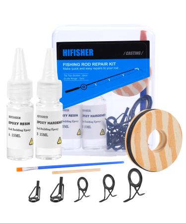 Hifisher Fishing Rod Tip Repair Kit, Fishing Rod Guides Replacement Kit with Glue, Stainless Steel Ceramic Ring Spinning/Casting Rod Guides, Rod Eyelet Repair Kit Small Casting