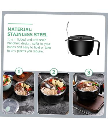 Zerodeko 1 Set Instant Noodle Bowl Food Containers Noodle Bowl with Lid Bowl with Tableware Japanese Ramen Noodles Salad Bowl Lidded Food Bowl Child Chopsticks Stainless Steel 18.50X15.50X11.50CM Black - Buy Online on GoSupps.com