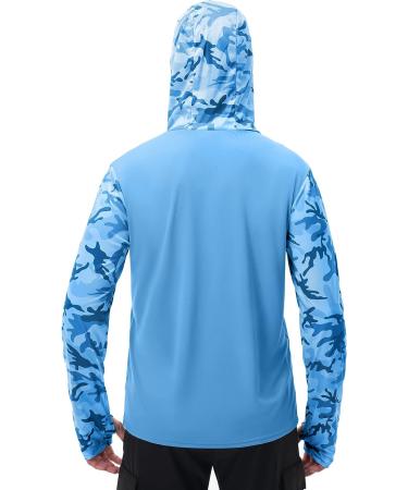 FISHEAL Men's Performance Fishing Hoodie Shirt - UPF 50+ Camo Long Sleeve with Face Mask, Sparkling Blue Camo - Size Large - Buy Online on GoSupps.com
