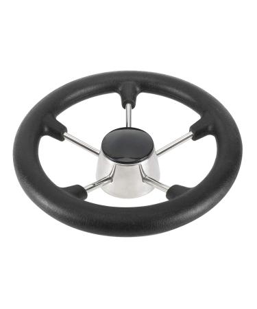 DasMarine 5 Spoke 11" Dia. Boat Steering Wheel,3/4" Shaft,25 Degree Dish,304 Stainless Steel Steering Wheel with Black PU Foam (11" Without knob)