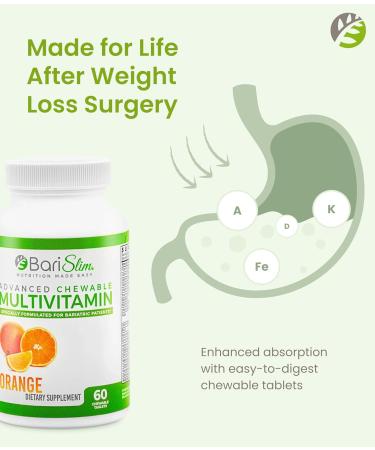 BariSlim Advanced Chewable Bariatric Multivitamin Tablets - Bariatric Vitamin and Supplement for Post Bariatric Surgery Including Gastric Bypass and Gastric Sleeve | Orange (60 Count) - Buy Online on GoSupps.com
