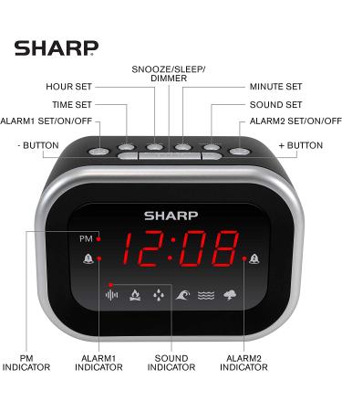 SHARP Dual Alarm Clock Sound Machine with 6 Relaxing Sounds - White Noise, Campfire, Rain, Ocean, Brook, Thunderstorm | Easy-to-Use, Red LED Display - Buy Online on GoSupps.com