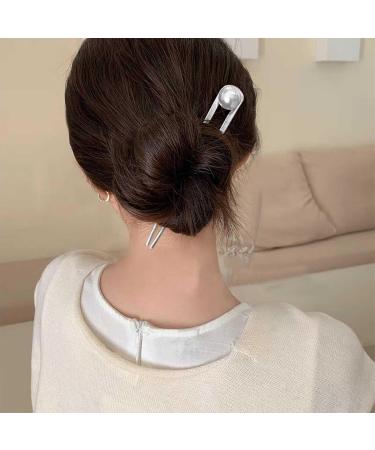 Dervivea French Pearl Hair Pins Silver U-Shape Hair Stick Hair Pin White Pearl Hair Fork Pins Minimalist Metal Updo Sticks Bun Decorative Hair Accessories for Women - Buy Online on GoSupps.com