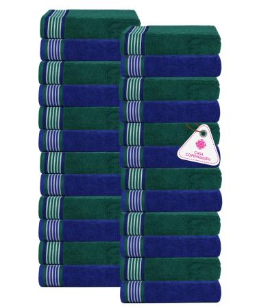 CASA COPENHAGEN  Designed in Denmark  550 GSM  12x12 Inches  Washcloths Towels  Set of 24 Towels  Super Soft and Absorbent  Egyptian Cotton Towels for Bathroom & Kitchen - Wimbledon Blue and Green 24Pcs Washcloth Wimbled...