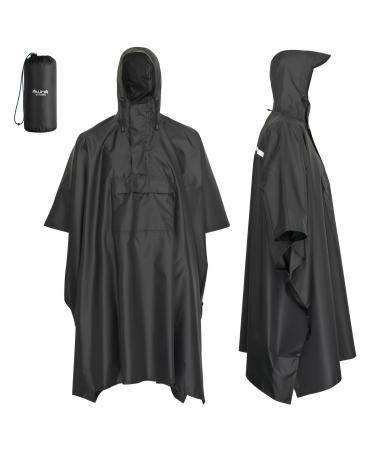 Awha rain poncho women and men waterproof and extra long for hiking riding ride bike - outdoor rain protection reusable with bag L -XL black