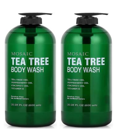 Tea Tree Body Wash & Shower Gel with Vitamin E for Jock Itch, Eczema, Ringworm, Body Odor, Acne, Body Wash Women & Men with Added Body Oils, LARGE 20.2 FL Oz Bottle (Tea Tree, Pack of 2) Tea Tree 20.28 Fl Oz (Pack of 2)