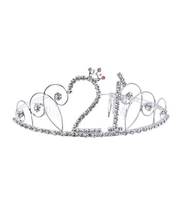 AUEAR  Crystal Birthday Tiara Rhinestone Princess Crown Happy Birthday Crowns Silver Diamante Crown for 21st Birthday Gift Decoration
