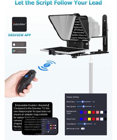 Desview T3S Teleprompter for Devices up to 11 with Remote Control and Liftable Shooting Platform - Buy Online on GoSupps.com