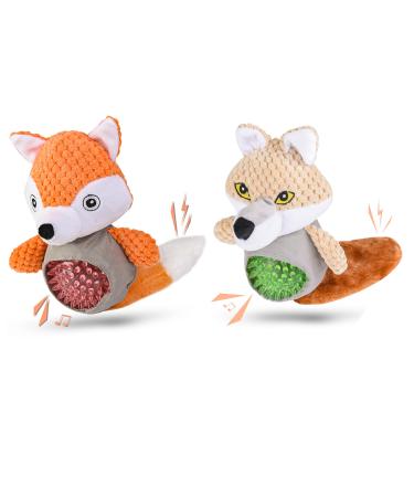 Wookiwuki Squeaky Dog Toy with Crumpled Paper Animal Fox and Weasel Dog Toy for Small Medium Dogs F & Wi