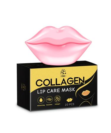 Collagen Lip Mask, Intense Hydrating Gel Pads with Sodium Hyaluronate & Hydrolyzed Collagen, Moisturize Repair Dry Lips, Reduce Fine Lines and Wrinkles for Smooth Plump Look, 20pcs (Pink)