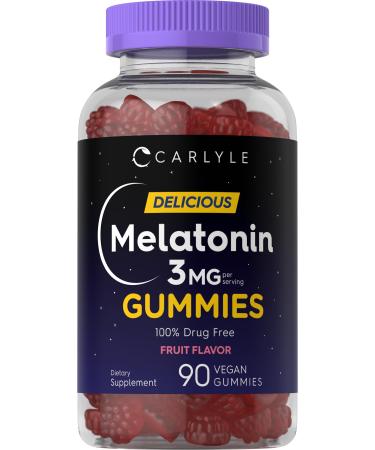 Carlyle Melatonin Gummies 3mg | 90 Count | Fruit Flavor Gummy Supplement | 100% Drug Free Support | Vegan Non-GMO Gluten Free