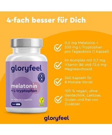 Melatonin Complex - High-Dose 240 Capsules with L-Tryptophan Vitamin B6 & Magnesium - 100% Vegan Lab Tested No Additives - Made in Germany - Buy Online on GoSupps.com