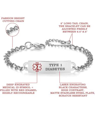 Personalized Medical Alert Bracelets for Women - Adjustable SILVER Medical ID Free Engraving 6.5-8 Inch - Buy Online on GoSupps.com