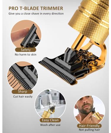 Qhou T-Blade Hair Trimmer for Men - Cordless, Zero Gapped, Rechargeable Beard Shaver with LED Display - Gold - Buy Online on GoSupps.com