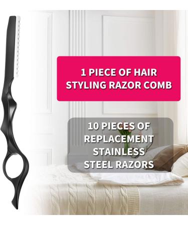 11-Piece Hair Styling Razor & Thinning Comb Set with Stainless Steel Razors - Ideal for Salon & Home Use - Black - Buy Online on GoSupps.com