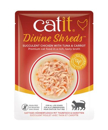 Catit Divine Shreds Wet Cat Food Toppers Chicken with Tuna & Carrot 75 g Pack of 18 Retail Units