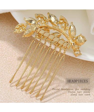 Foyte Crystal Bride Wedding Hair Comb - Gold Leaf Bridal Headpiece for Women and Girls - Buy Online on GoSupps.com
