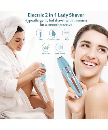 EESKA 2-in-1 Electric Razor for Women | Bikini Trimmer & Body Hair Removal | Wet & Dry Shaver for Face, Legs, Underarms | IPX7 Waterproof | USB Rechargeable - Blue - Buy Online on GoSupps.com