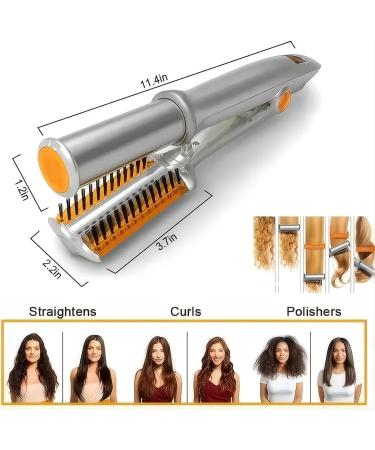 Portable Hair Straightener & Curling Iron for Short Hair - 3-Speed Temperature Adjustment Brush Straightener for Thick Hair - Silver - Buy Online on GoSupps.com