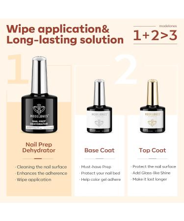 Modelones Gel Base & Top Coat Set - No Wipe Diamond Super Shiny Nail Dehydrator Kit for Gel Nail Art - Buy Online on GoSupps.com