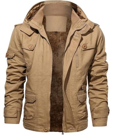 Hanxiulin Fleece Plush Jacket for Men | Warm Windproof Winter Coat | Fluffy Thick Khaki 3XL Outdoor Jacket - Buy Online on GoSupps.com