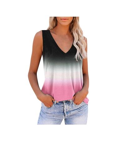 Womens Camisoles Dressy Floral Printed Sleeveless Zipper V Neck Tank Top Loose Fit Cami Shirts Blouses Summer Casual Tops A4-pink Medium