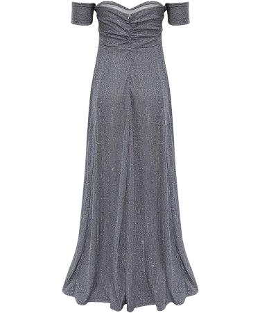 Hanxiulin Women's V-Neck Long-Sleeved Evening Dress - Gray Cocktail Dress with Mesh Insert - XL Festive Party Dress - Buy Online on GoSupps.com