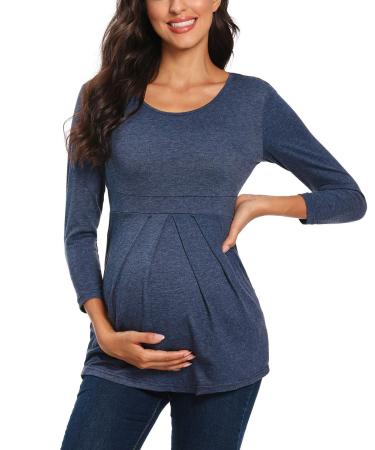 Love2Mi Maternity Top Short Sleeve Pregnancy T-Shirt Summer Tunic L Navy-l