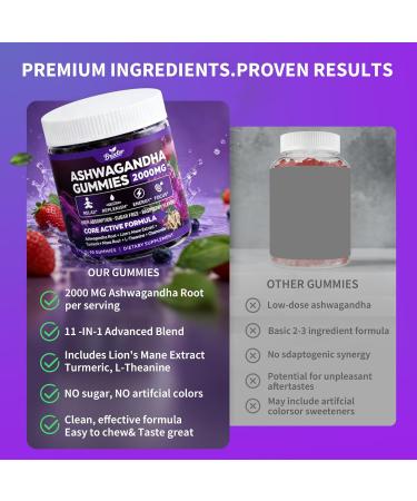 Ashwagandha Gummies - 2000MG Organic Ashwagandha & Lions Mane Gummies for Adults with Vitamin D3 B12 L-Theanine Cortisol Supplements for Women & Men Sugar-Free Vegan Berry Flavor - 90 Counts - Buy Online on GoSupps.com