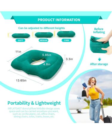 Inflatable Donut Pillow Adjustable Butt Cushion Seat for Long Sitting to Helps Relieve Pressure from Hemorrhoid Treatment Tailbone Pain Coccyx Pain Sciatica Postpartum (Pink) (green) - Buy Online on GoSupps.com