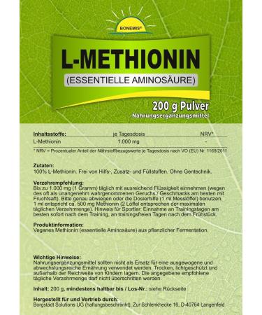 Bonemis L-Methionine (Amino Acid) - Vegan 200g Premium Quality Bag | Pure No Additives for Optimal Health - Buy Online on GoSupps.com