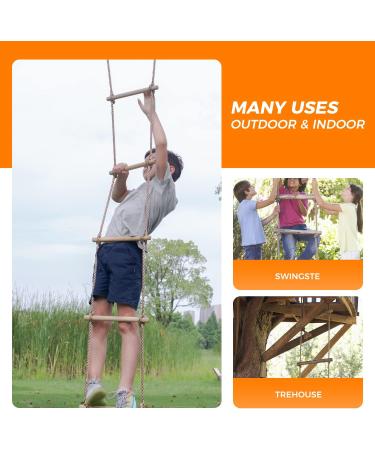 Autofonder 6.6Ft Nylon Rope Ladder for Kids Outdoor Treehouse Ninja Warrior Obstacle Course - Premium Wooden Hanging Exercise Equipment - Buy Online on GoSupps.com