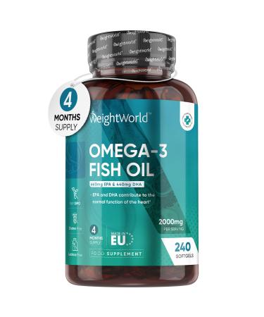 Omega 3 Fish Oil 2000mg - 240 Capsules (4 Months Supply) - 660mg EPA & 440mg DHA - Cod Liver Oil Capsules Alternative - High Strength Omega 3 Fatty Acids Supplements for Eyes Brain & Heart (EFSA) - Buy Online on GoSupps.com
