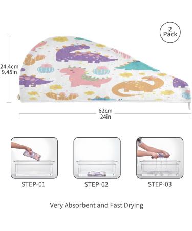 Cute Cartoon Dinosaurs Dry Hair Cap Set | 2-Piece Quick Drying Towel & Button Headband | Super Absorbent & Soft Drying Solution - Buy Online on GoSupps.com