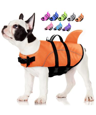 AOFITEE Dog Life Jacket Ripstop Dog Life Vest, Reflective Dog Safety Vest for Boating Swimming, Dog Shark Life Jackets Dog Lifesaver with Rescue Handle for Small Medium Dogs (Orange L) Large Orange