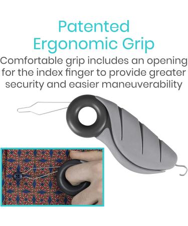 Vive Button Hook with Finger Hole - Zipper Gripper Pull Helper for Arthritis & Limited Mobility - Dressing Aid Tool for Independent Living - Dexterity Handle Grip - Black - Buy Online on GoSupps.com