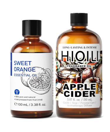 HIQILI 100ML Orange Essential Oil & 150ML Apple Cider Fragrance Oil for DIY Diffuser
