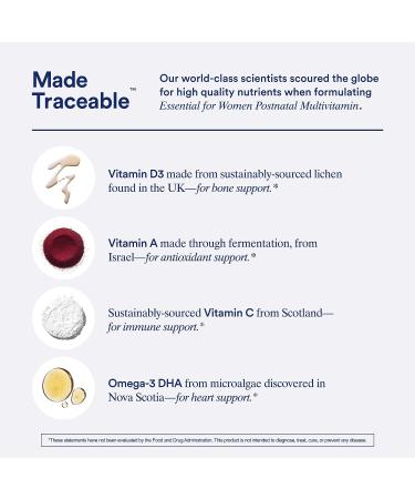 Ritual Postpartum Essentials Multivitamin - Postnatal Vitamin with Omega-3 DHA & Choline for Lactation Support | Vitamin A, C, D3, Zinc, B12, Iodine, Biotin | Mint Essenced - Buy Online on GoSupps.com