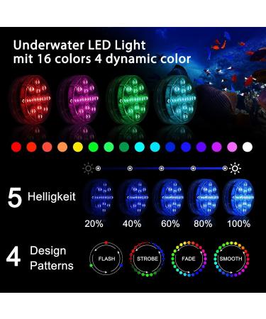 Underwater LED Pool Lights - 4 Pack with Remote Control IP68 Waterproof 16 RGB Modes for Garden Pond & Party Lighting - Buy Online on GoSupps.com