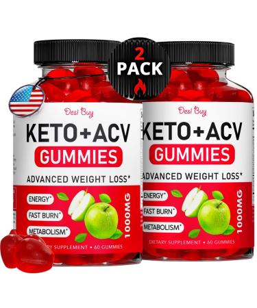 Keto ACV Gummies Advanced with Apple Cider Keto Supplements Gluten-Free Apple Flavor Formula for Men & Women Made in USA Keto+ACV 1000 mg (60 Count (Pack of 2))