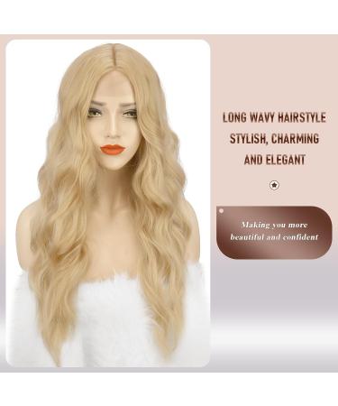 Buy Fine Long Wavy Blonde Lace Front Wig - 65 cm Synthetic Hair for Women | Natural Looking Middle Parting - Buy Online on GoSupps.com