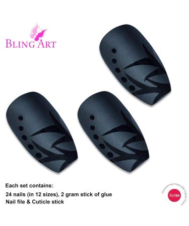 Bling Art Black Matte Ballerina Coffin False Nails - 24 Long Artificial Nails with Glue | International Shipping - Buy Online on GoSupps.com
