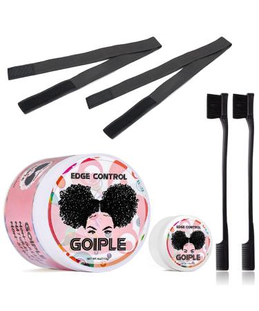 Edge Control Wax for Women Strong Hold Non-greasy Edge Smoother Strawberry Scent (4oz Edge Control + 0.7oz Travel Szie Edge Control Wax + Edge Brushes*2+Tie Band*2) 6 Picees Set