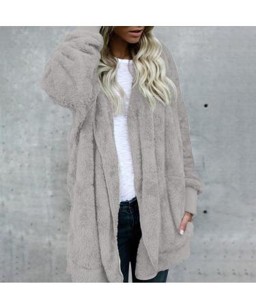 Cozy Women's Fleece Plush Jacket - Fluffy Warm Zipper Hoodie Long Sleeve Winter Coat Thick Bomber Sweater in Gray - Buy Online on GoSupps.com