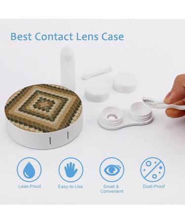 Stylish Brown Geometrical Round Contact Lens Case with Mirror - Portable & Cute Storage Kit - Buy Online on GoSupps.com